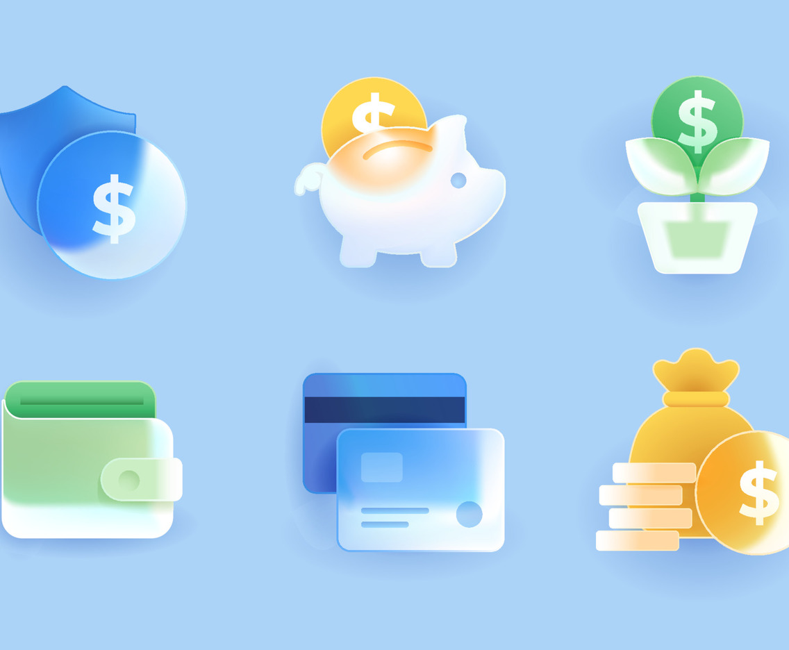 Finance Icons in Glassmorphism Concept