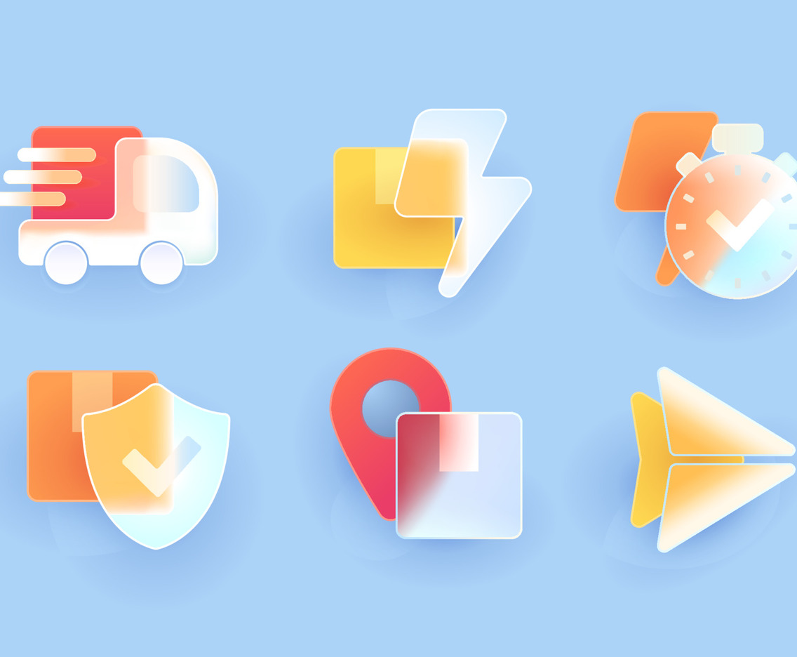 Delivery Icons in Glassmorphism Concept