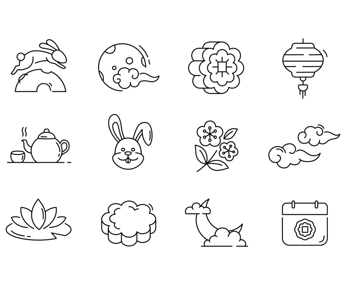 Mid Autumn Festival Line Icons Set