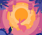 Mid Autumn Rabbit and Bird Composition Background