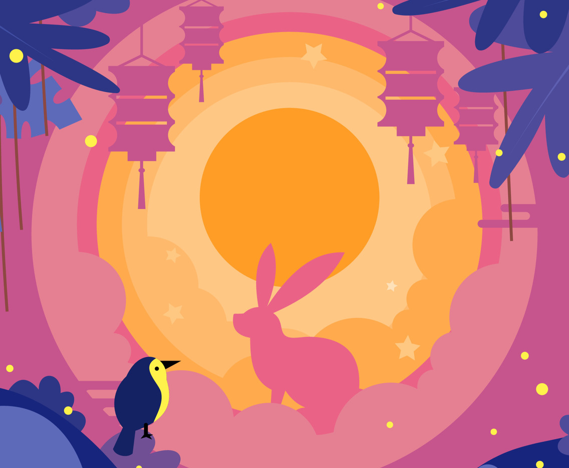 Mid Autumn Rabbit and Bird Composition Background