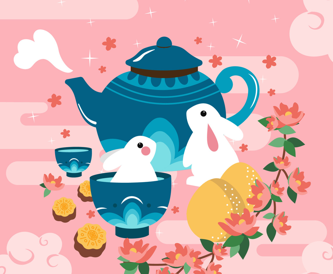 Mid Autumn Festival with Rabbit and Teapot Concept