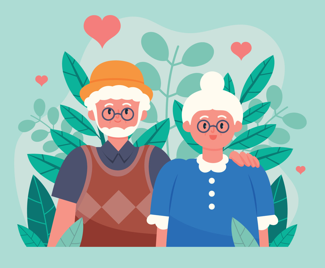 Happy Grandparents with Leaves Concept