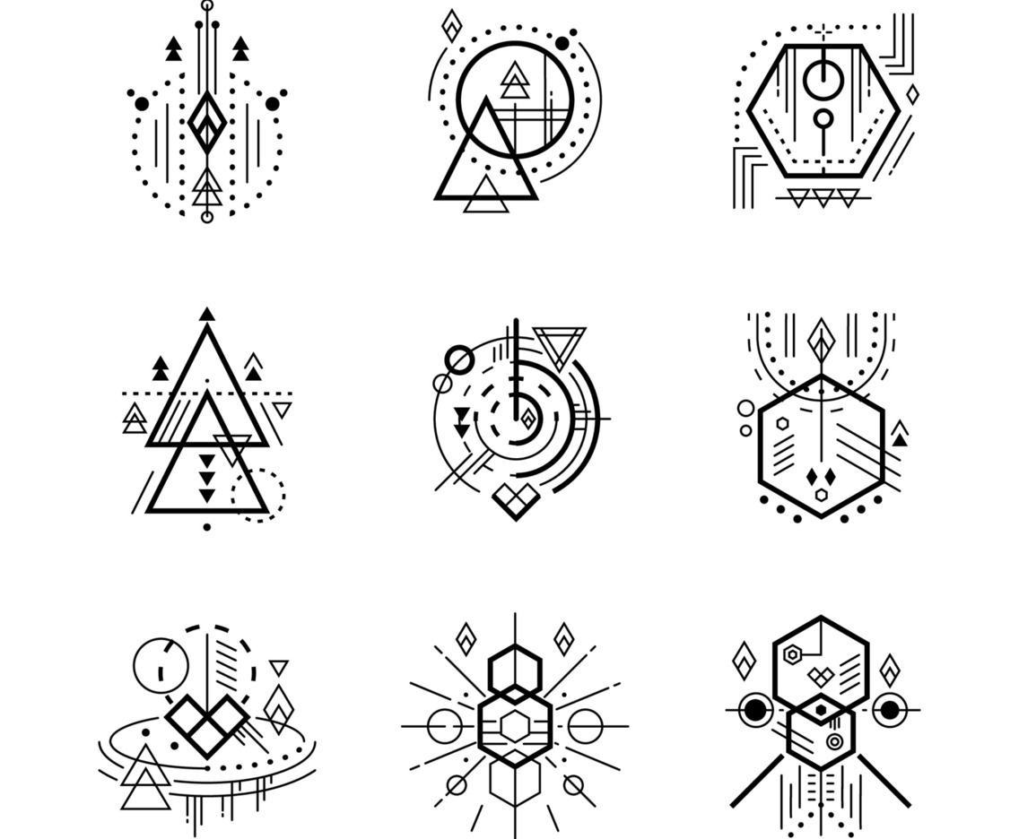 Futuristic Abstract Geometric Lines Tattoo Badge