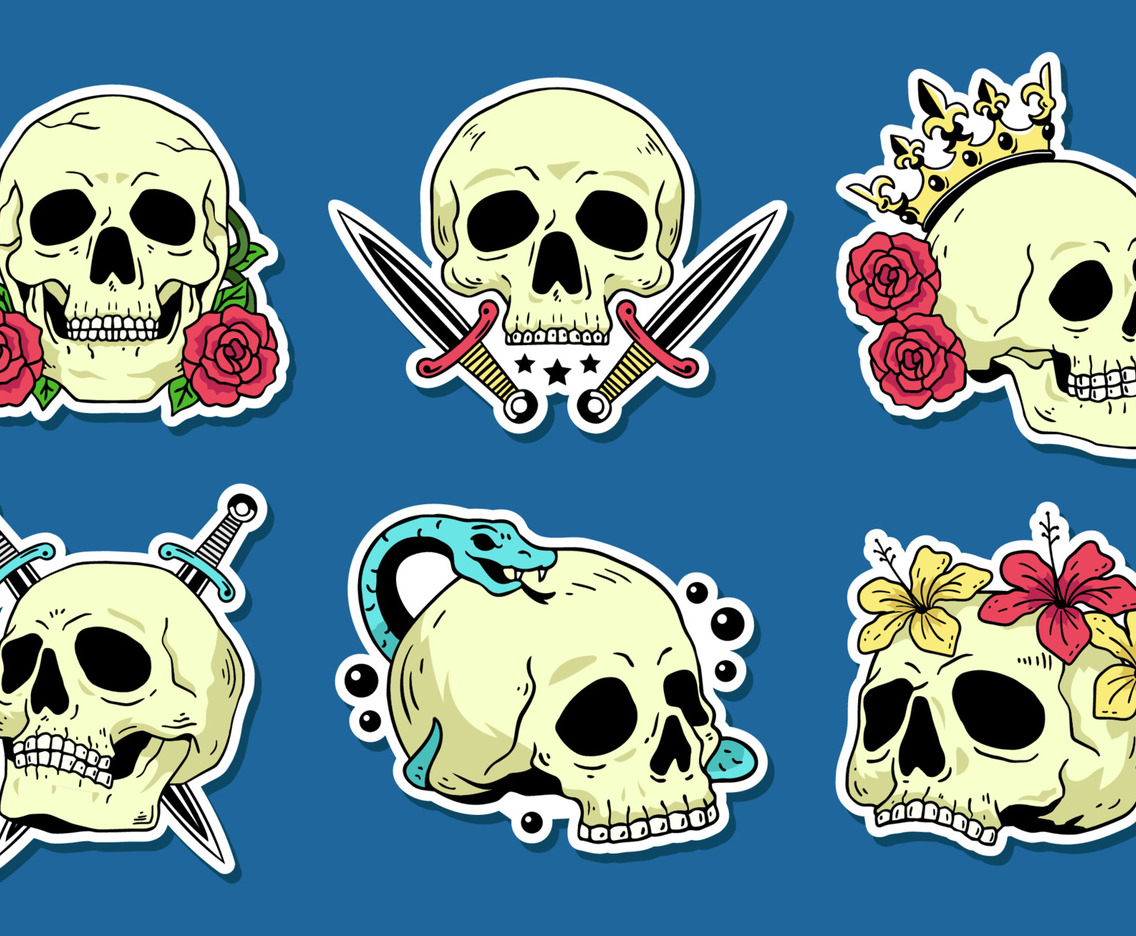 Hand Drawn Skull Sticker Set