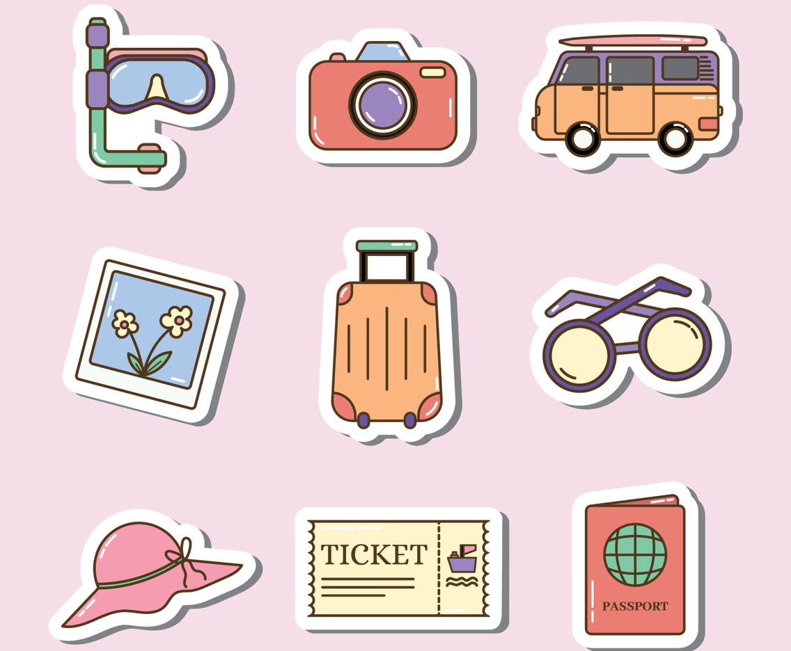 Kawaii Traveling Stuff Stickers Set