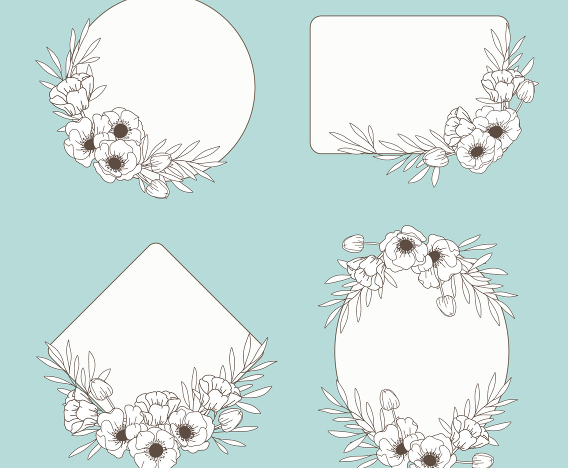 Collection of Beautiful Hand Drawn Floral Label