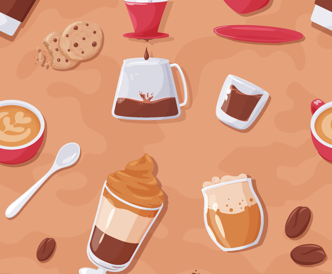 Coffee Beverages Seamless Pattern