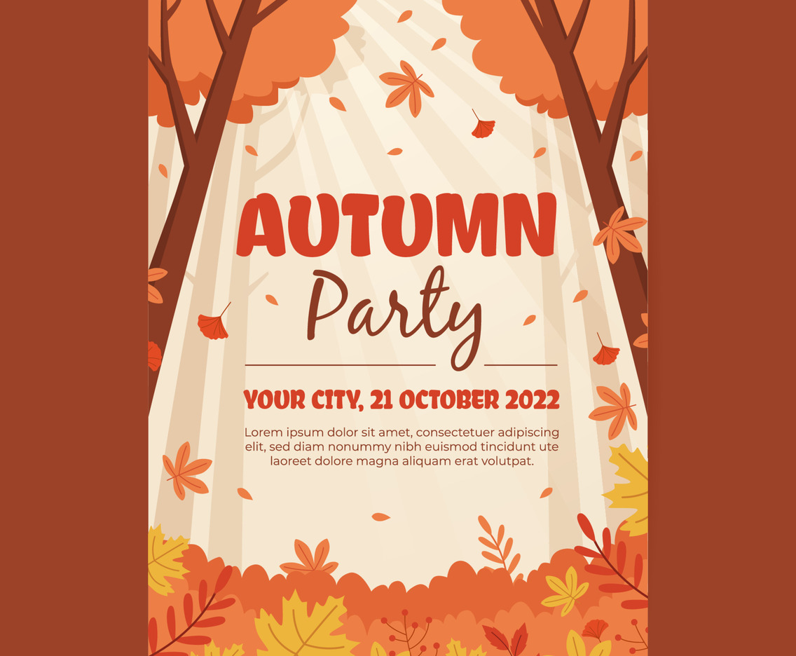 Autumn Party Poster Template with Fallen Leaves