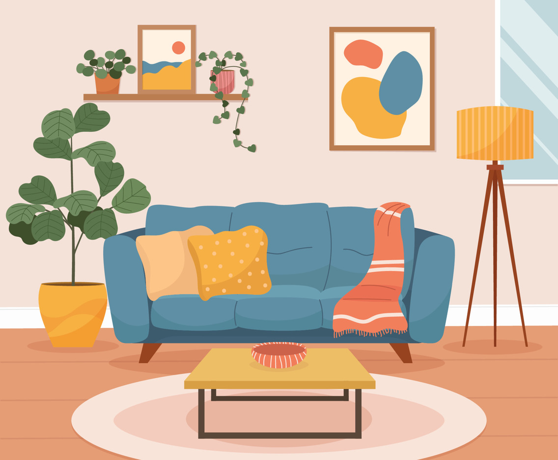 Living Room Interior with Houseplant Design Concept