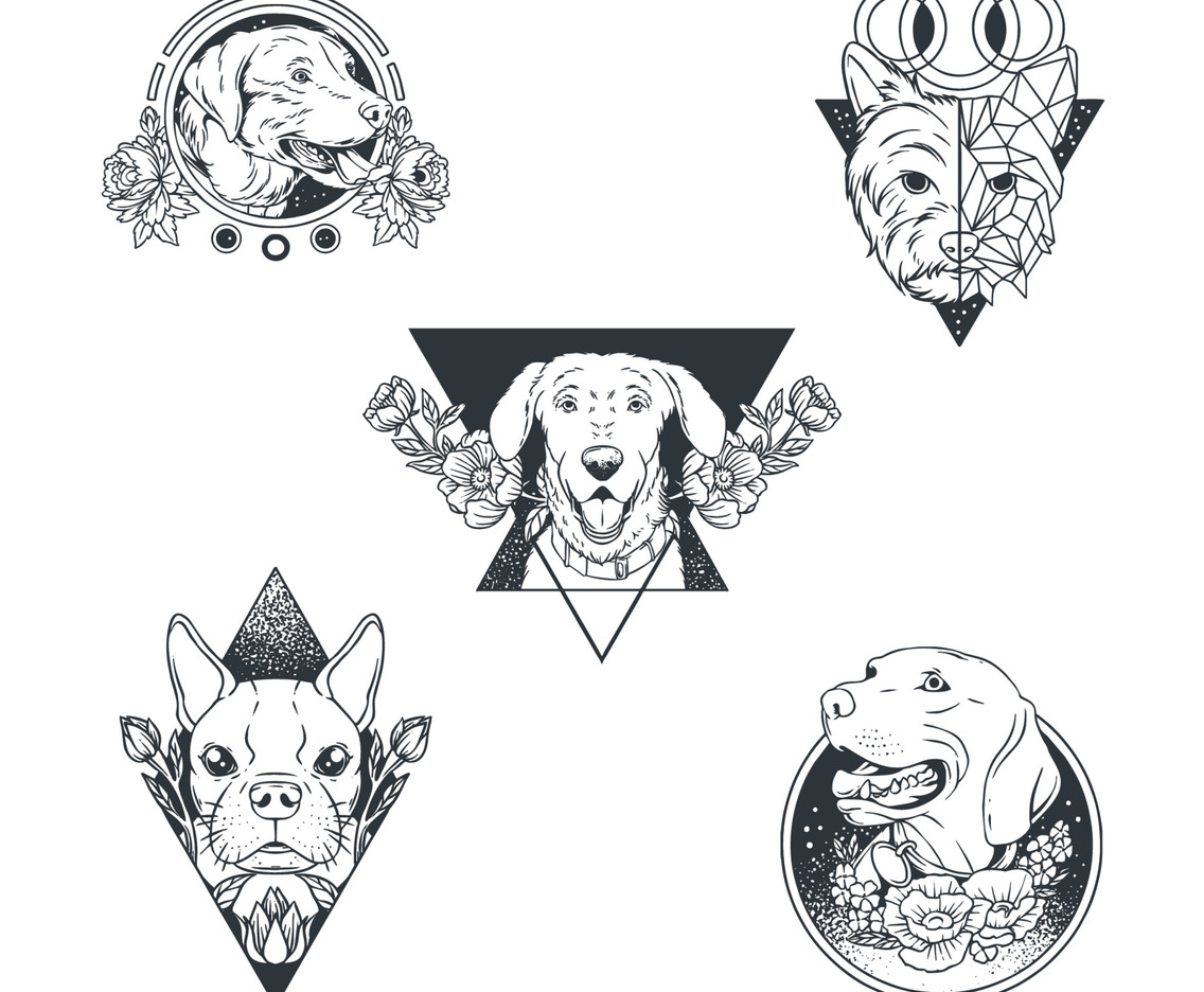 Minimalist Tattoo Drawing Hand Sticker Set With Pet Puppy Theme