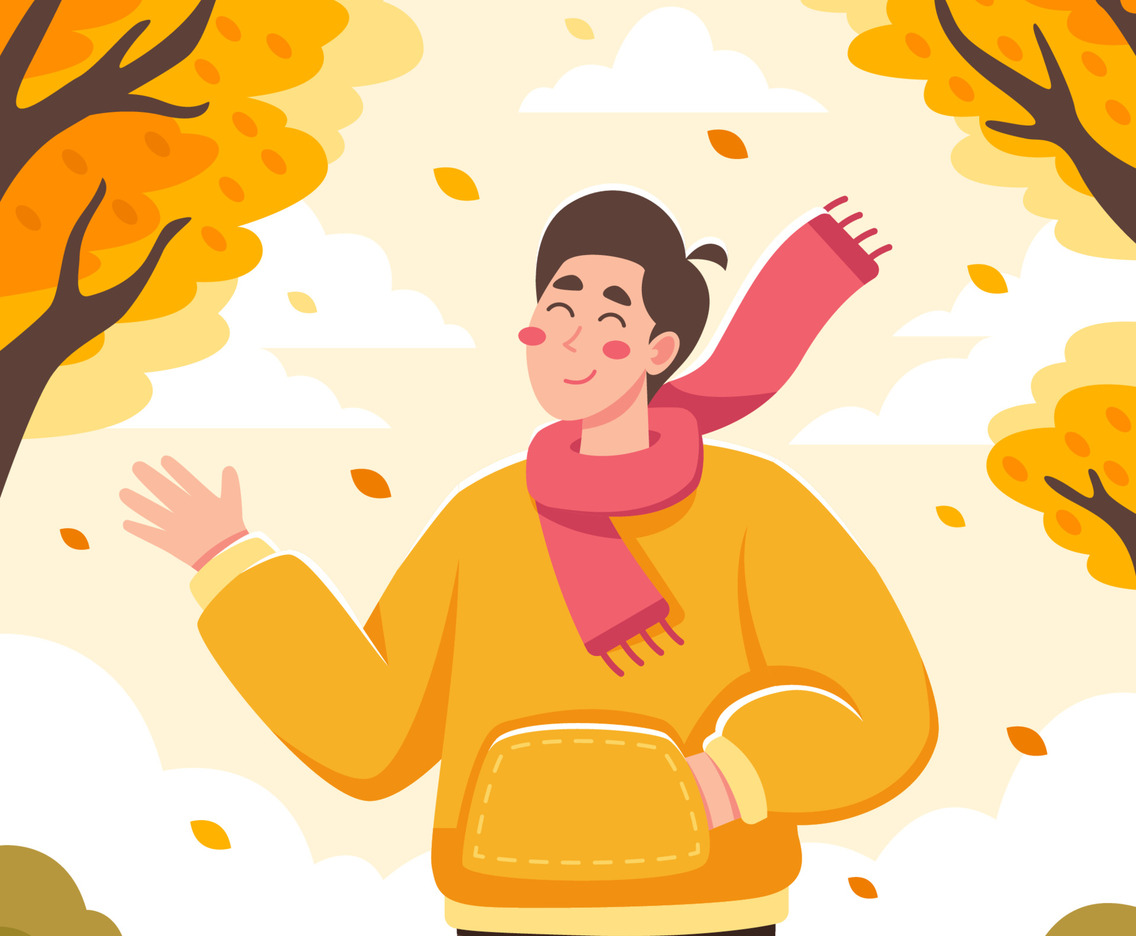 Man Walking in the Falling Leaves