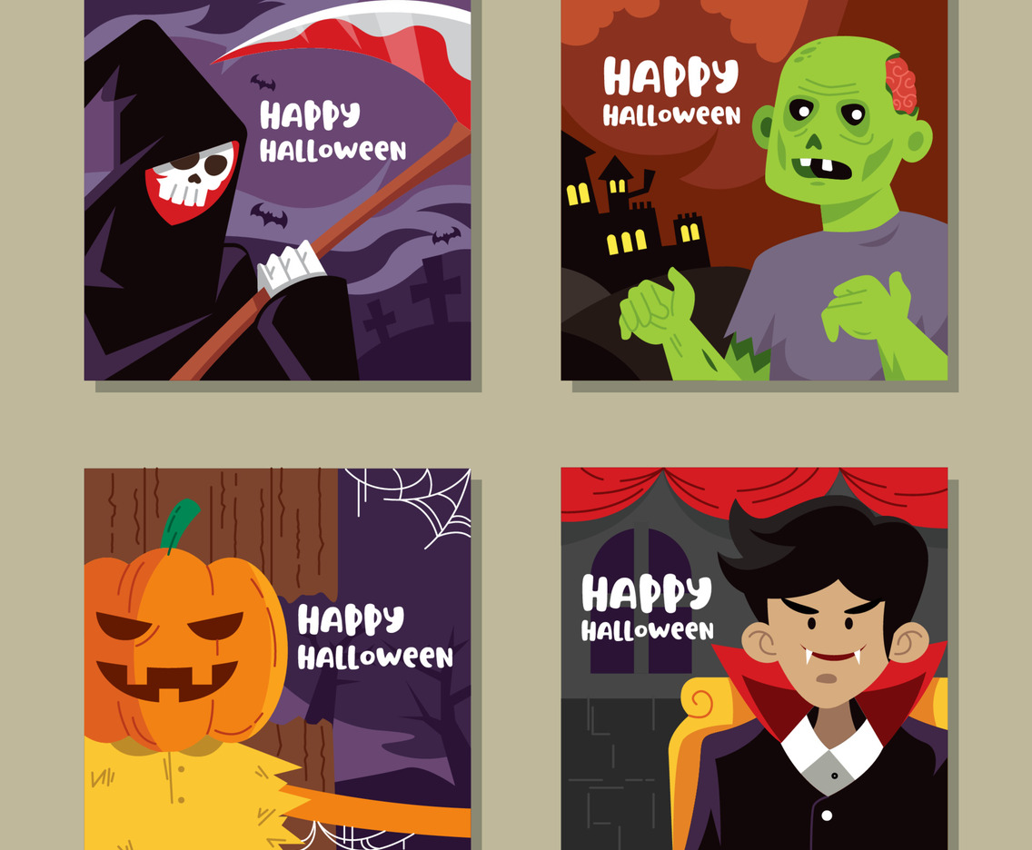 Halloween Monsters Social Media Set