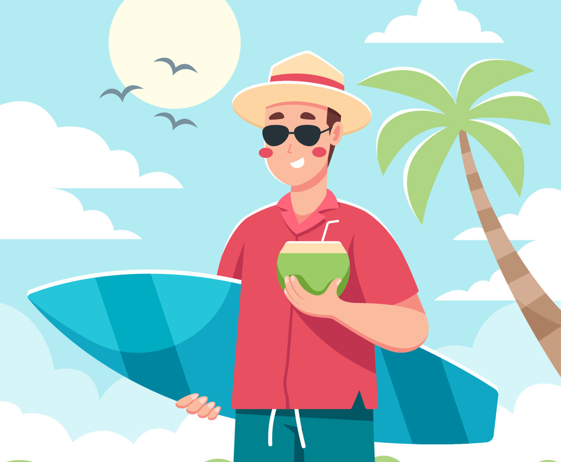 A Man Enjoying Coconut in the Beach during Holiday