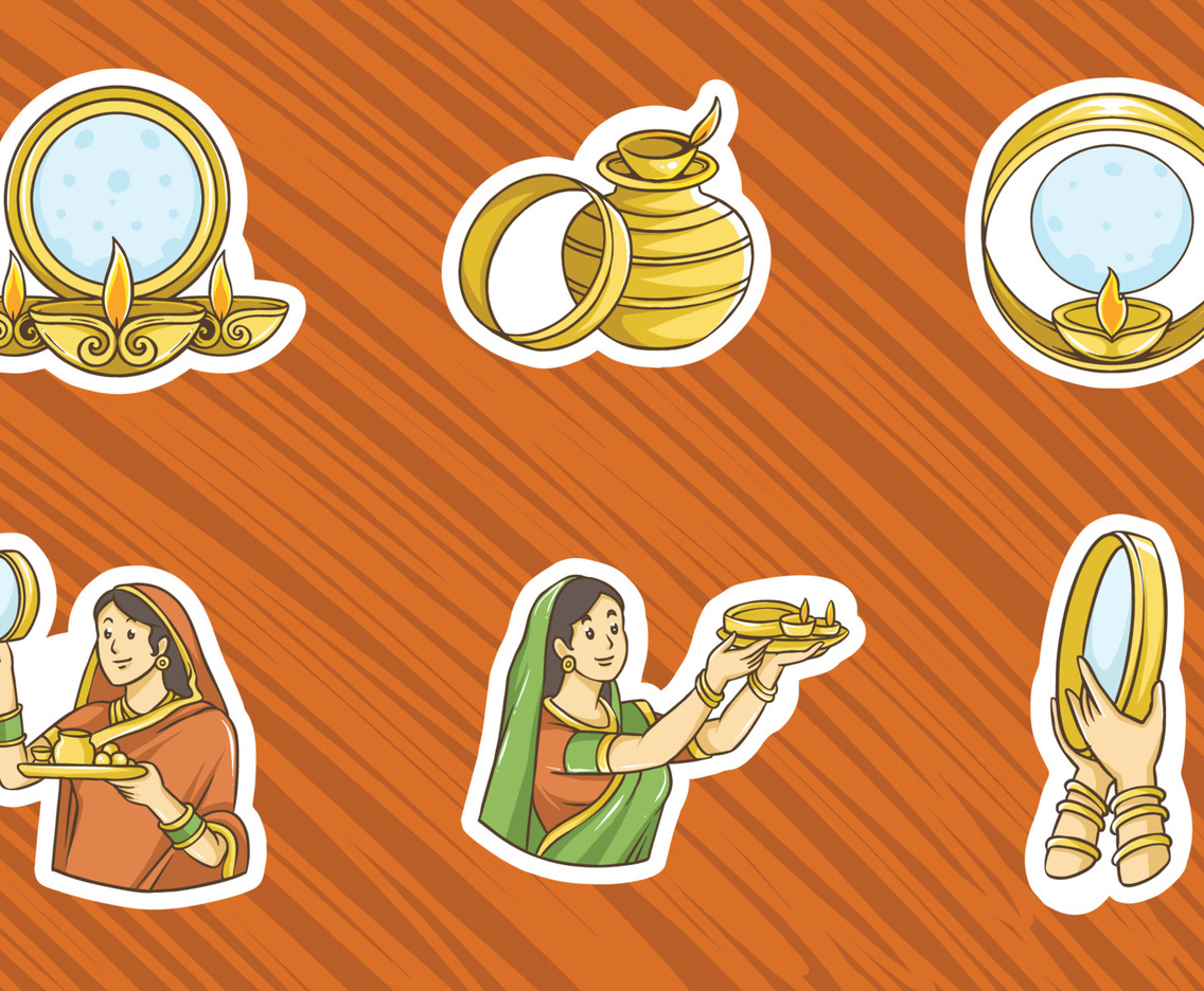 Sticker Set With Karwa Chauth Theme And Concept