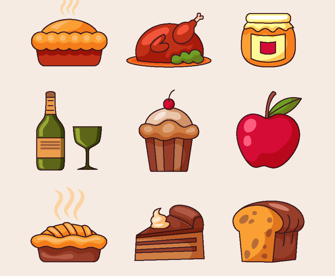 Hand Drawn Thanksgiving Food and Beverages Icons