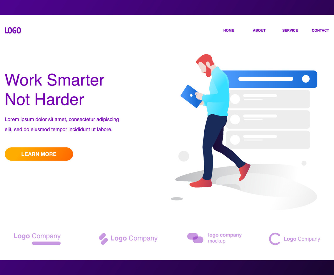 Man walking holding tablet illustration concept for website or landing page