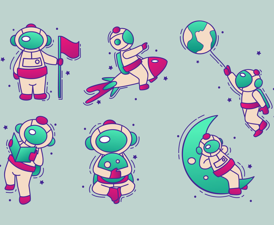 Cute Cartoon Little Astronaut Tattoo Set