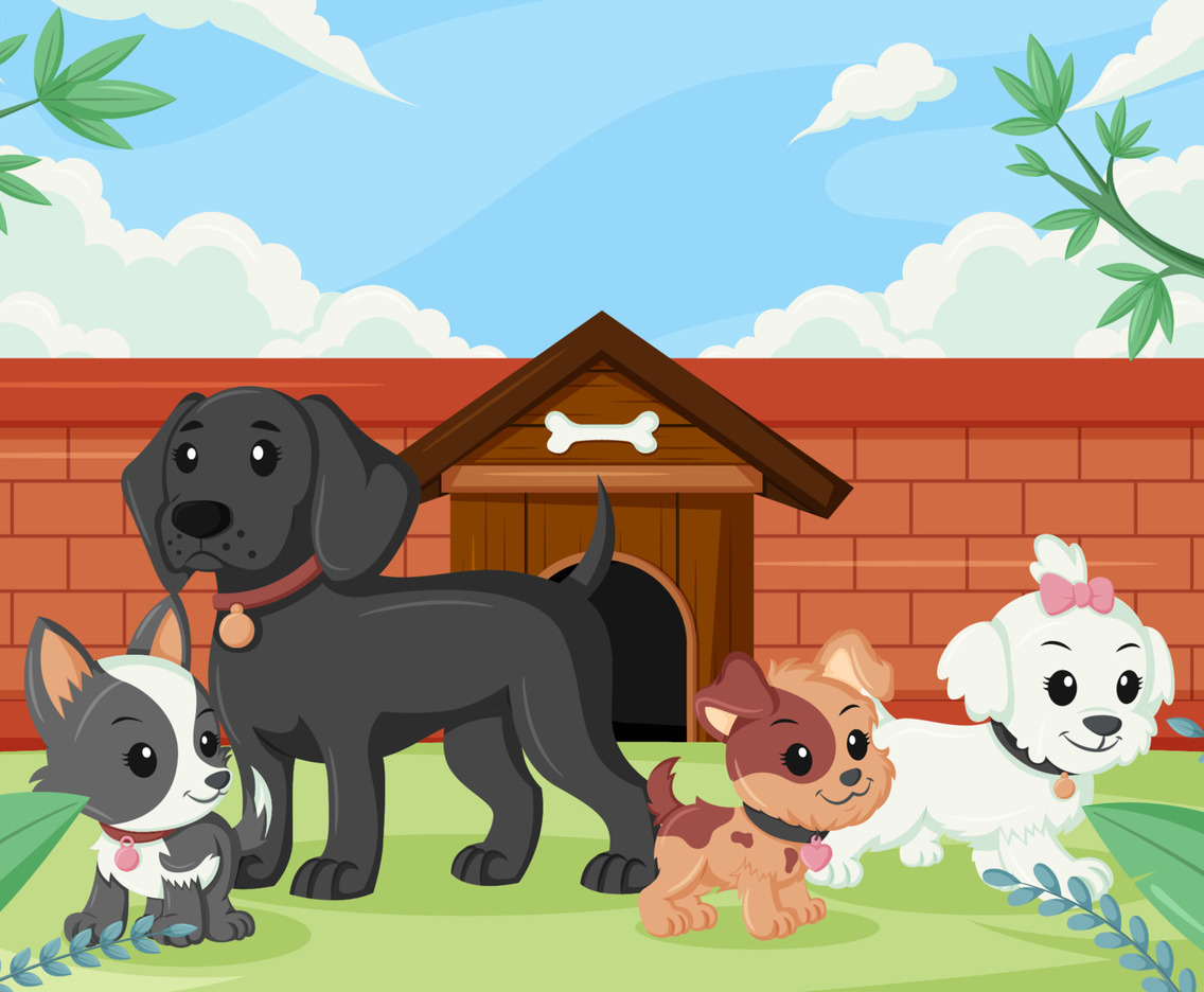 Domestic Pets Background With A Group Of Dogs