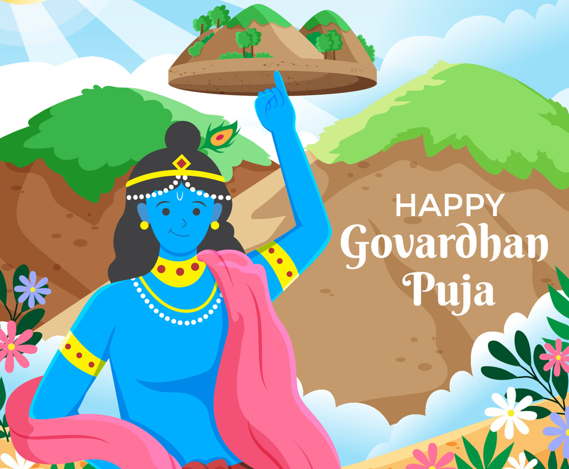 Happy Govardhan Puja with God Krishna Illustration