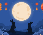 Mid-Autumn Festival Background With Rabbit and Moon Light