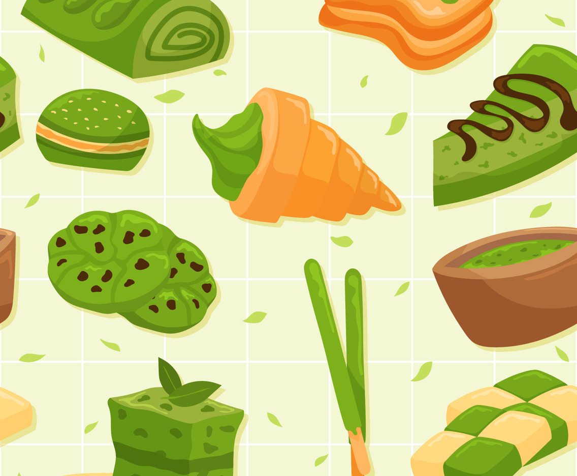 Sweet Dessert Matcha Flavour Seamless Pattern