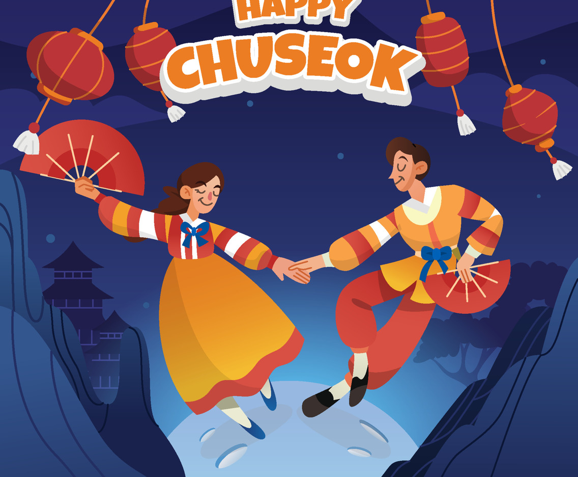 Couple Dancing on Chuseok Day Concept