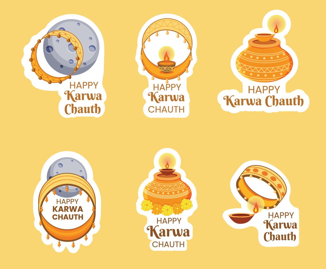 Karwa Chauth Celebration Sticker with Chalni and Candle