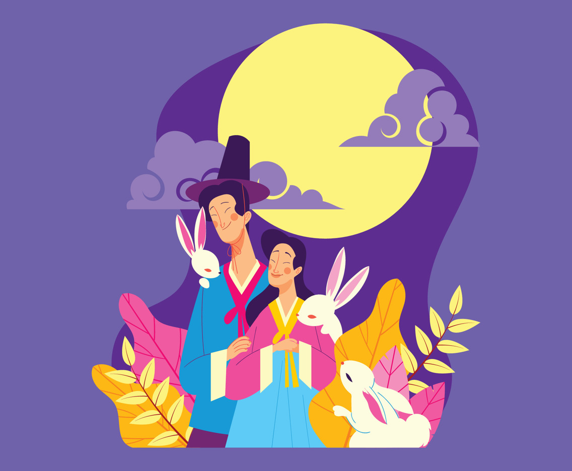 Korean Couple with The Bunnies in Chuseok Day