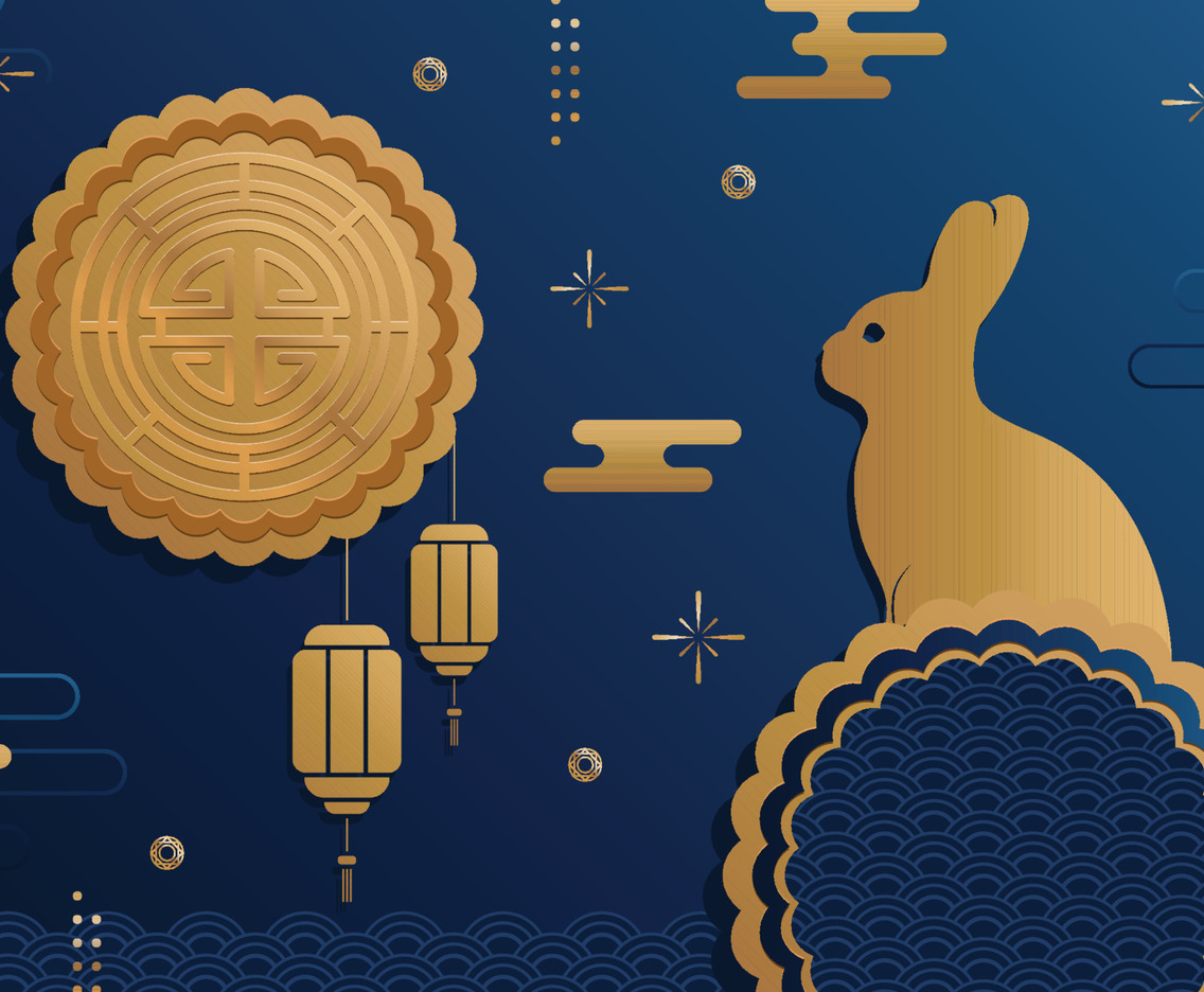 Festivity Mid Autumn Background With Gold And Blue Color