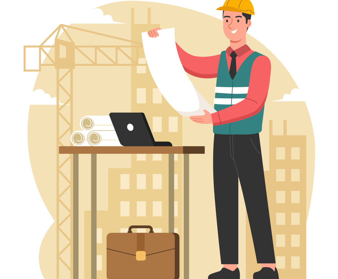 Architect with Project Paper Plan at Construction Site