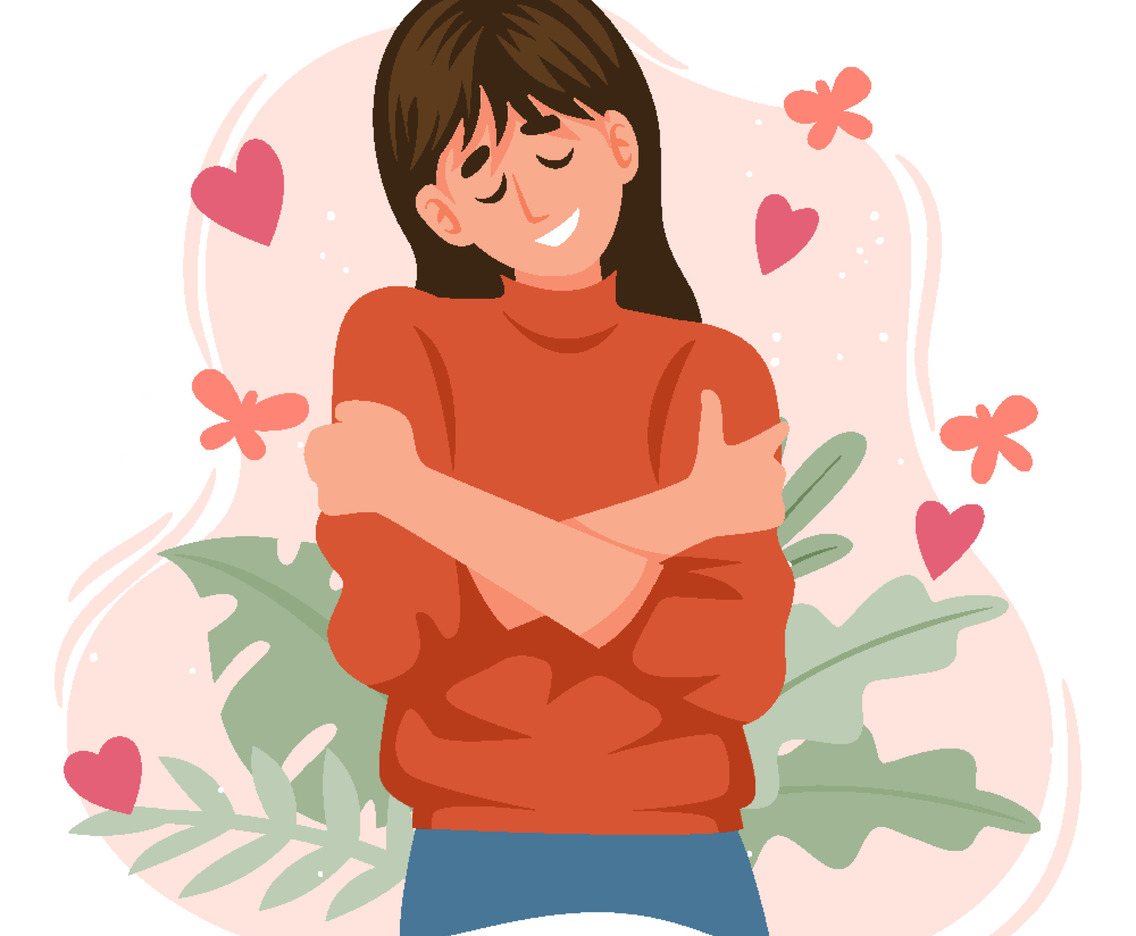 Woman Hugging Herself for Self Care Concept