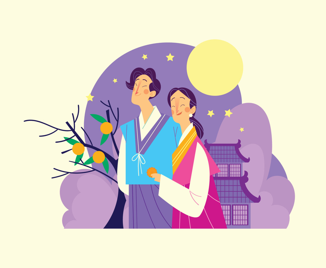 Korean Couple in Chuseok at Night