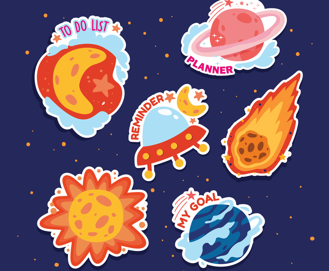 Journaling Sticker Set in Outer Space Themed