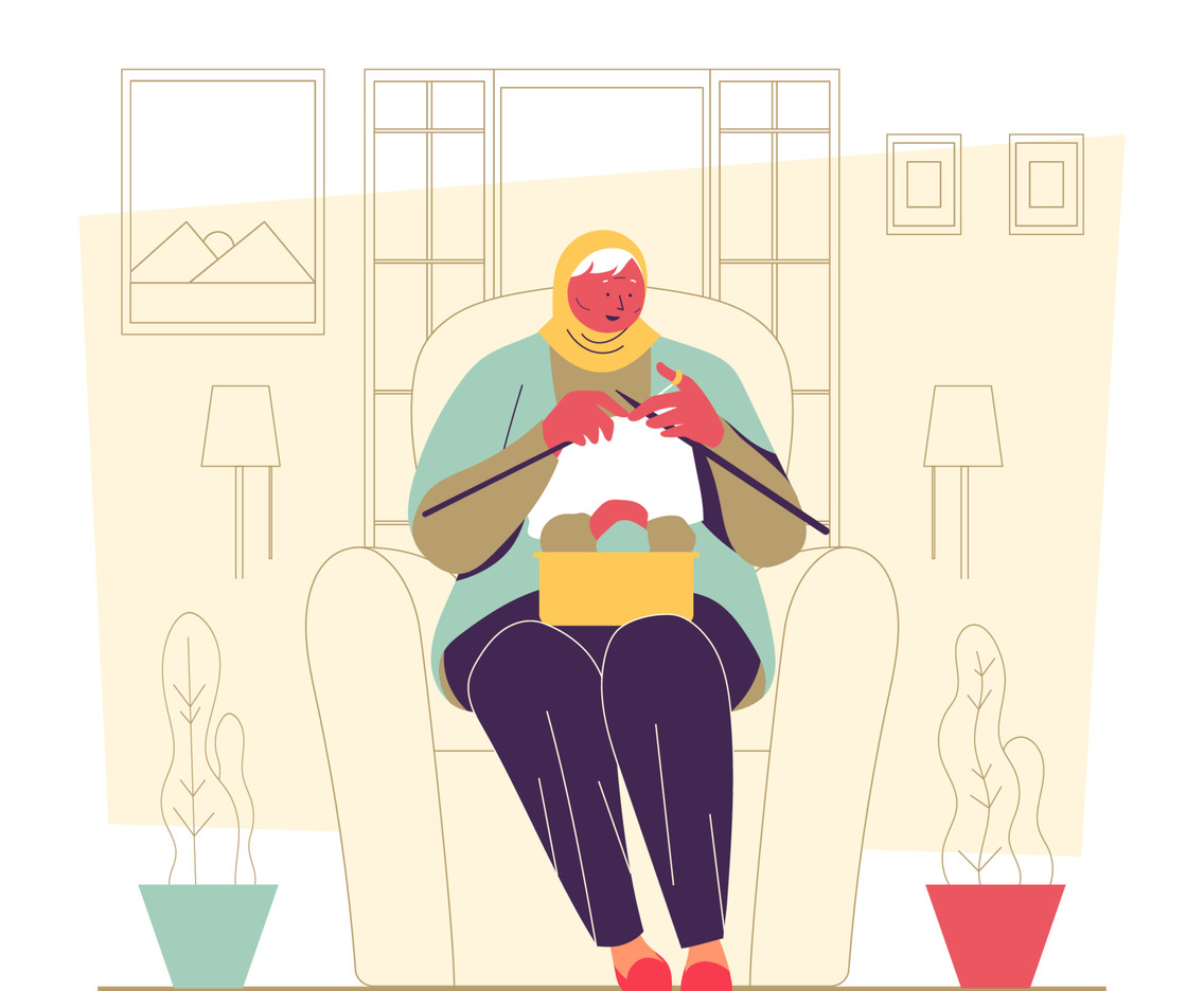 Old Woman Knitting Concept