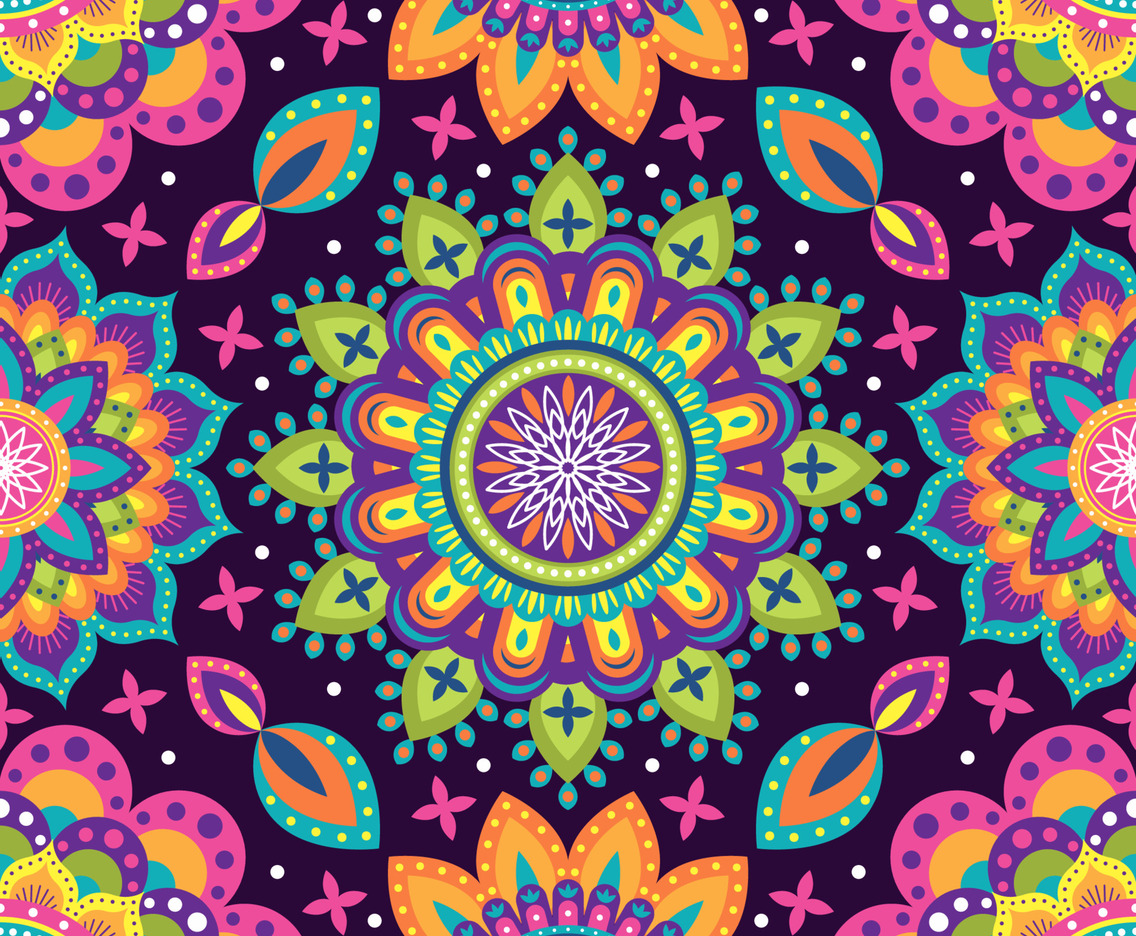 Colorful Rangoli Flowers Seamless Pattern Background