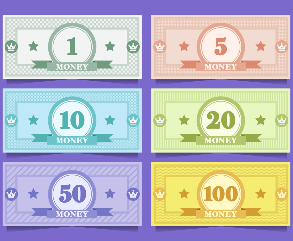 Set of Fake Paper Money for Board Games