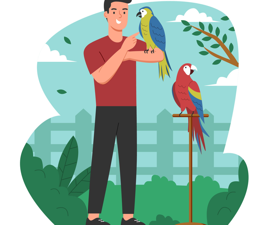 Man with Exotic Bird Pets