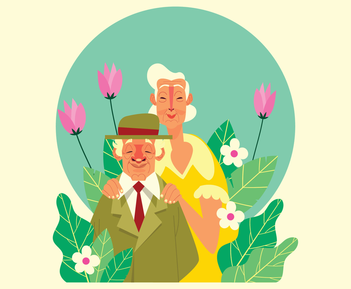 Old Couple in a Flower Garden