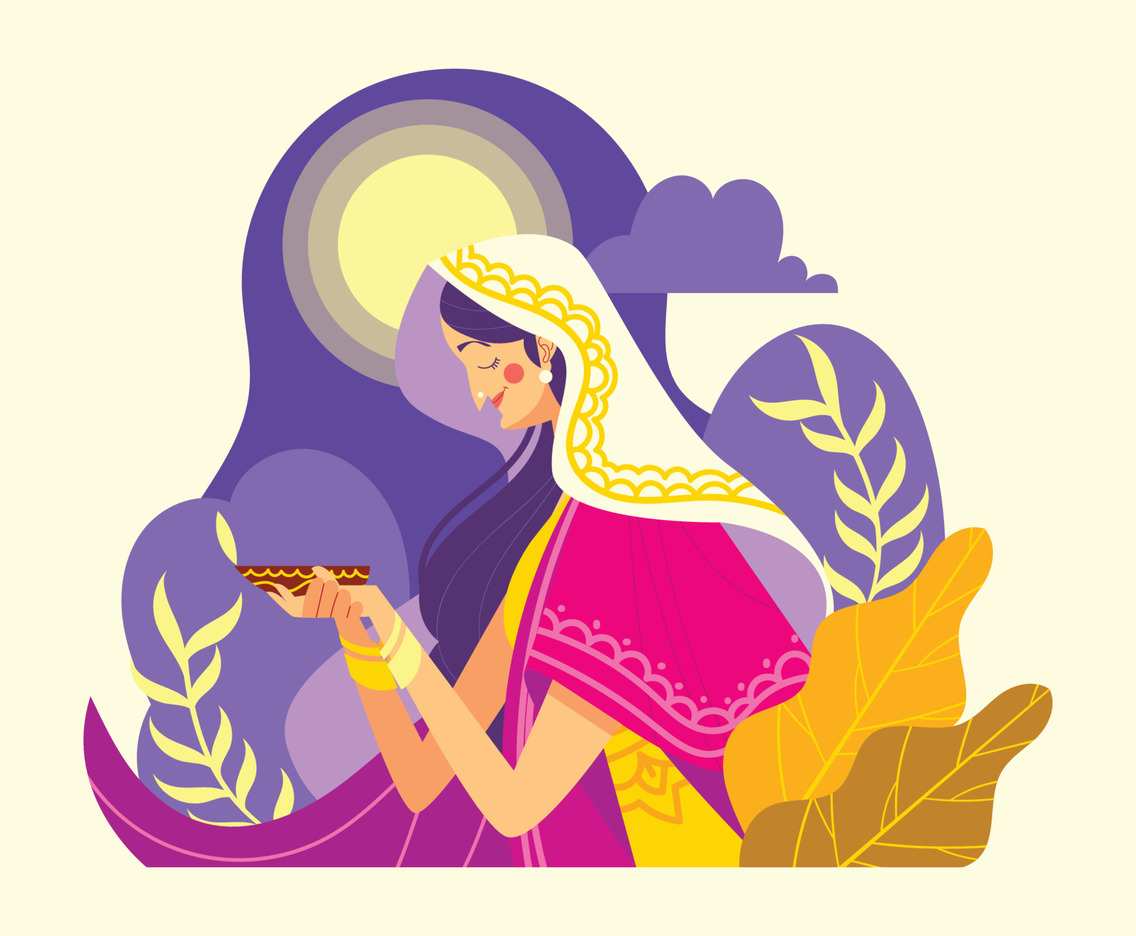 Traditional Indian Praying in Diwali Day