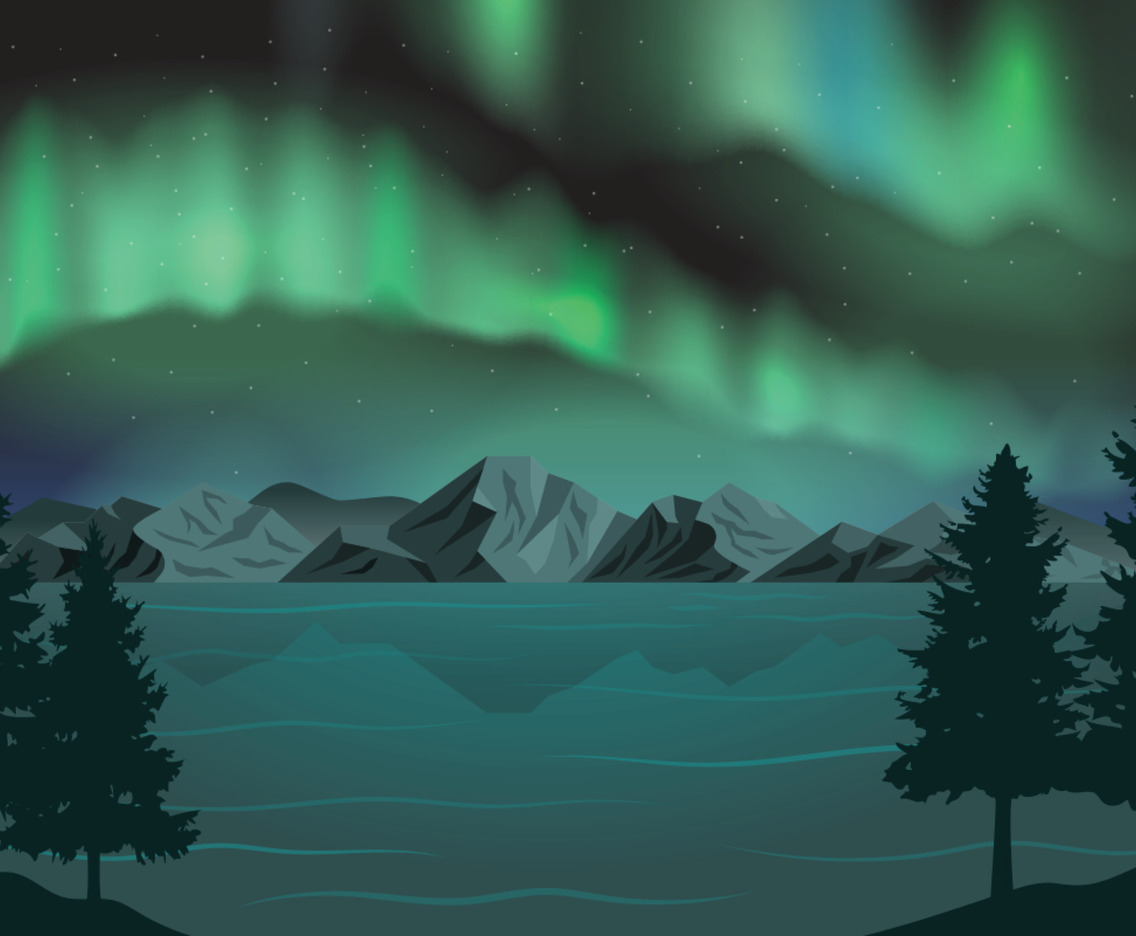 Aurora Borealis Sea and Mountain Landscape