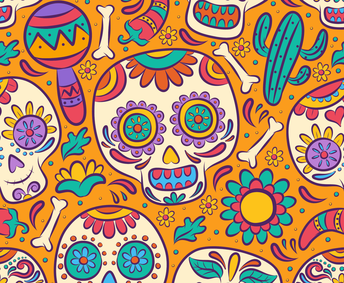 Sugar Skull Hand Drawn Colorfull Seamless Patten