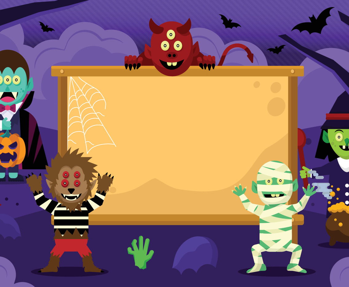 Halloween Monsters on Cemetery Concept
