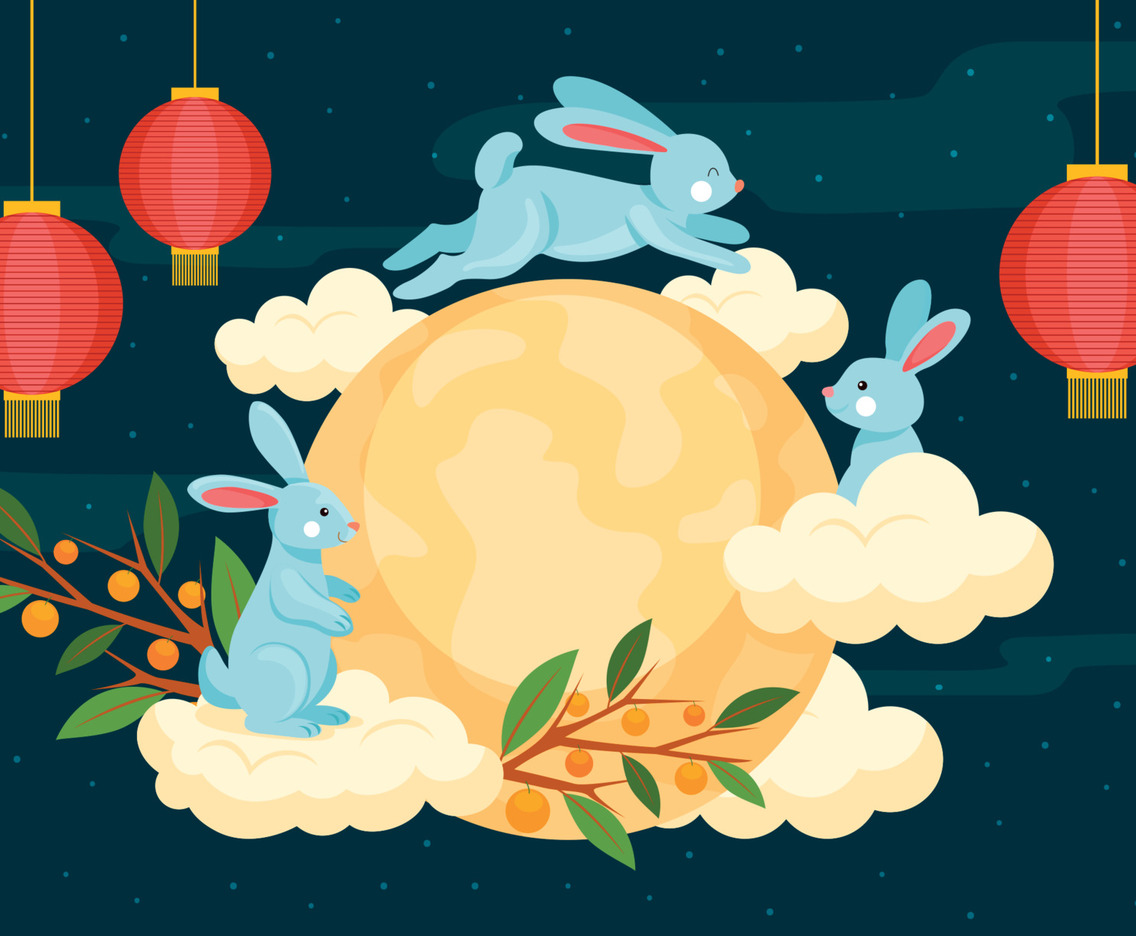 Happy Mid Autumn With Bunny and Full moon