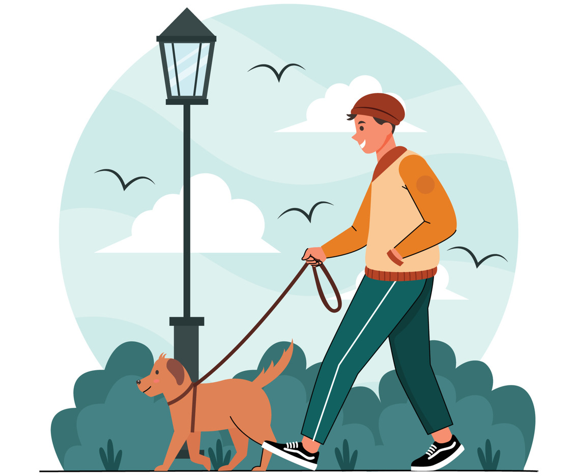 Man And Dog Walking In The Park