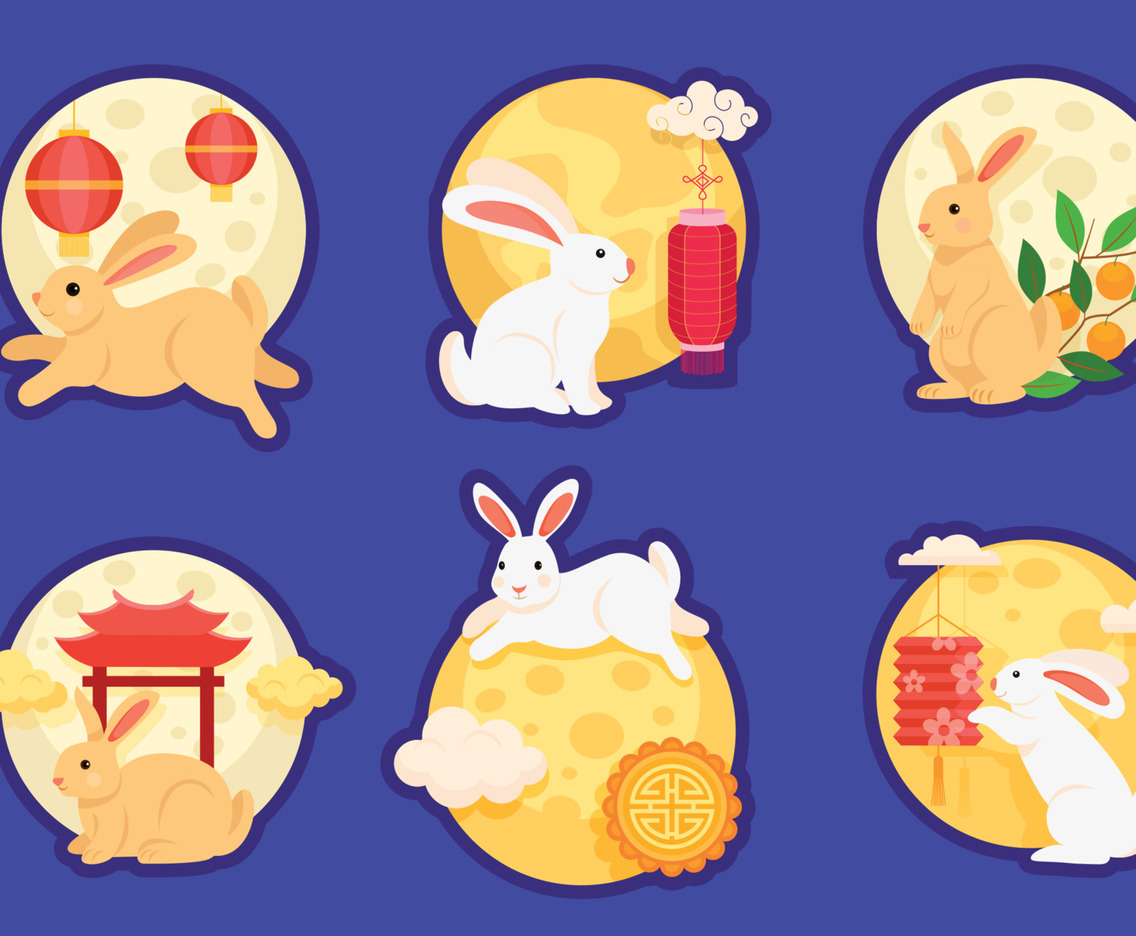 Mid Autumn Sticker With Moon and Bunny