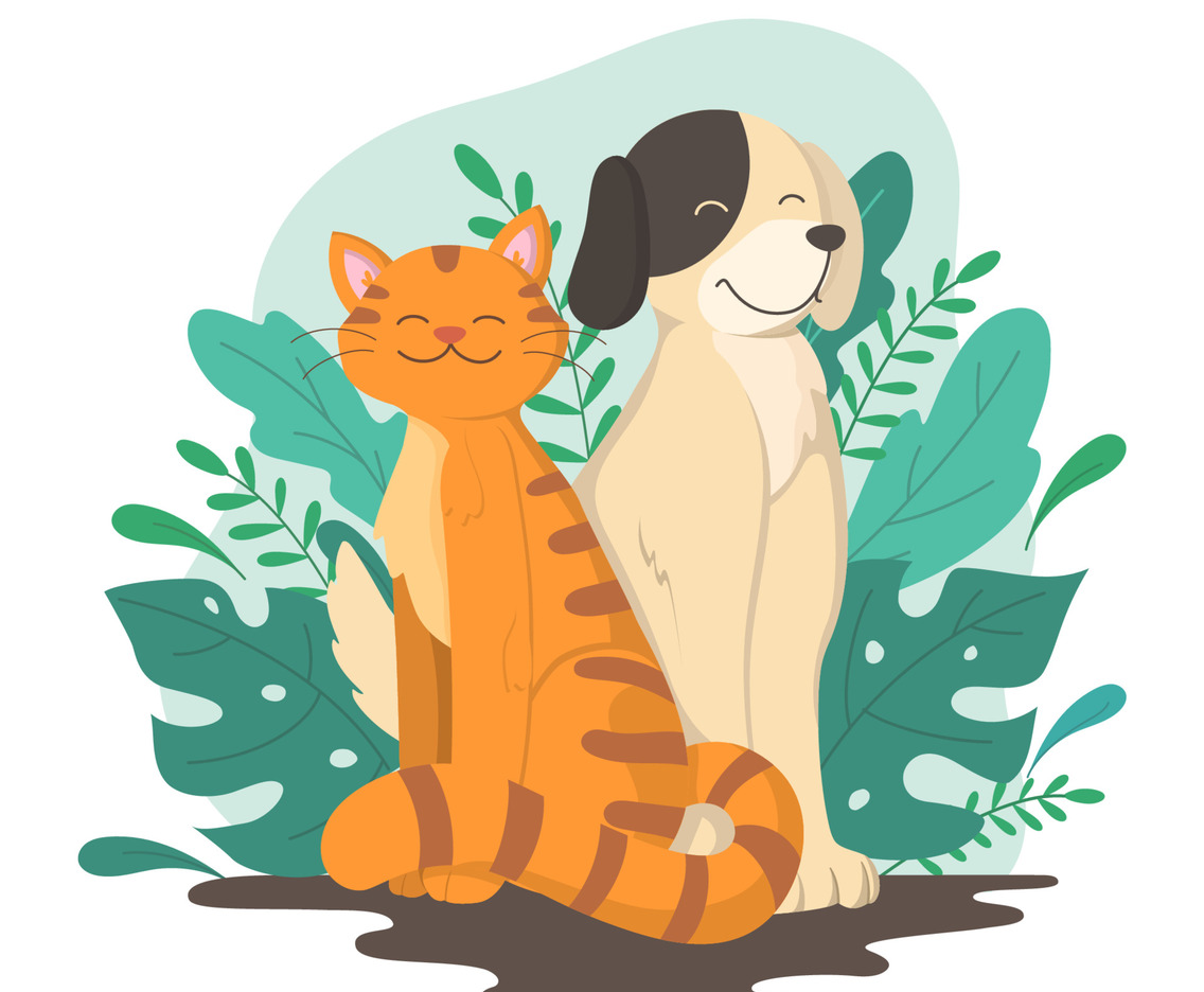 Cute Cat and Dog as Domestic Animal