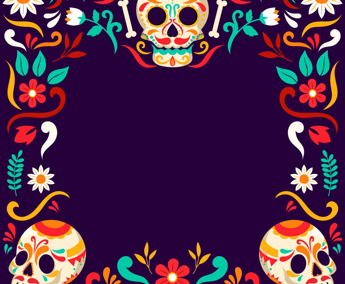 Dia De Los Muertos Background with Calavera Sugar Skull and Floral Ornament