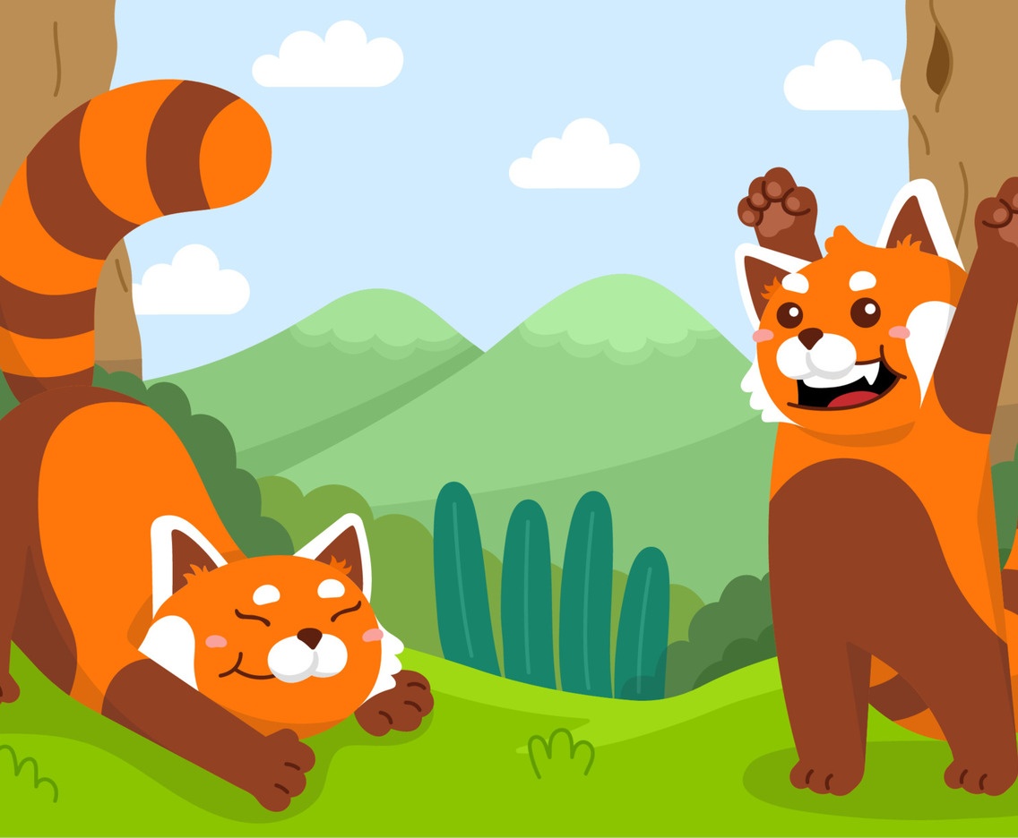 A Pair of Red Pandas Playing Around in The Forest