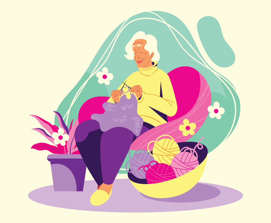 A Grandma Knitting with Some Wools